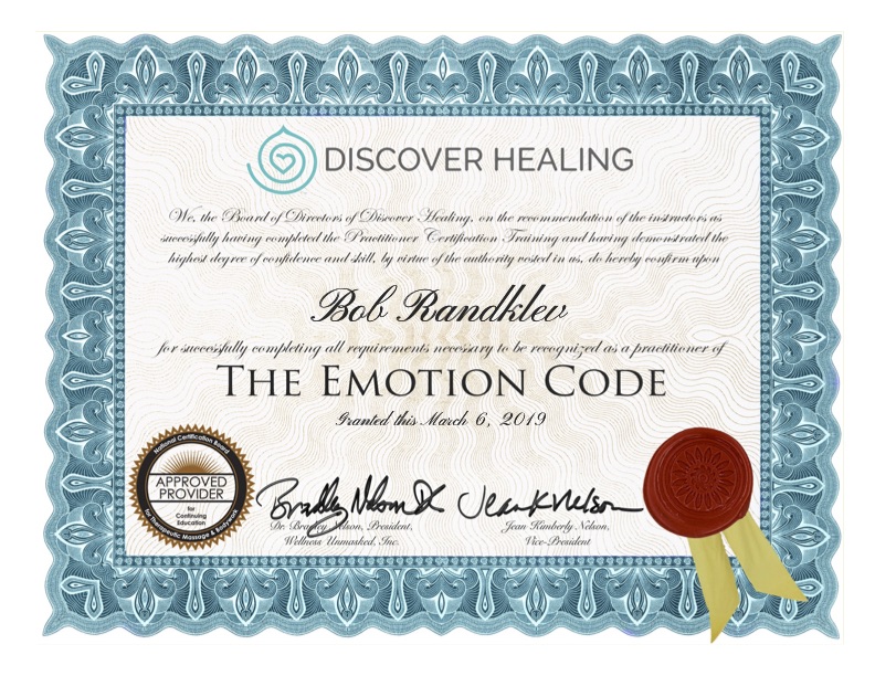 Bob Randklev Emotion Code certificate